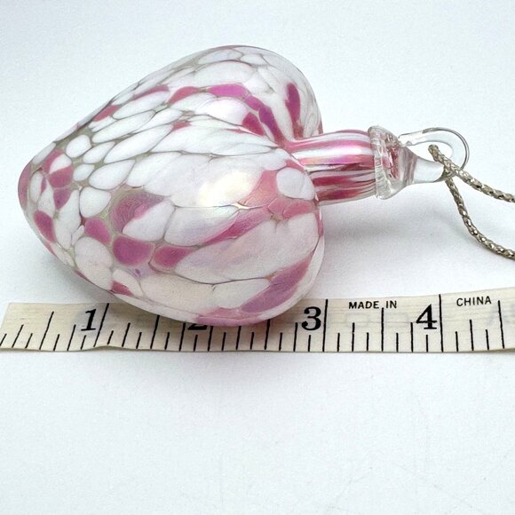 Hand-Blown Glass Heart Ornament Pink & White Mosaic Design Vintage Heavy - Picture 2 of 7